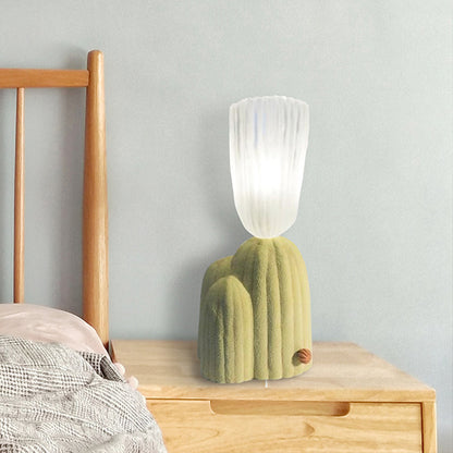 White/Green Cactus Nightstand Lamp Nordic Clear Glass LED Reading Book Light with Resin Base Green Clearhalo 'Lamps' 'Table Lamps' Lighting' 1651172