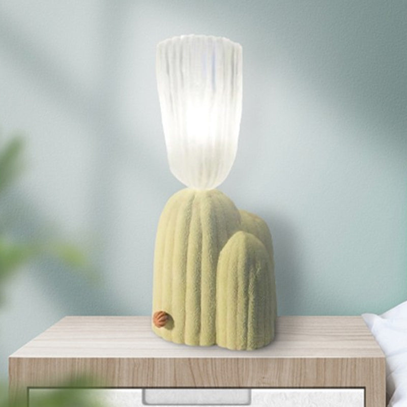 White/Green Cactus Nightstand Lamp Nordic Clear Glass LED Reading Book Light with Resin Base Clearhalo 'Lamps' 'Table Lamps' Lighting' 1651174