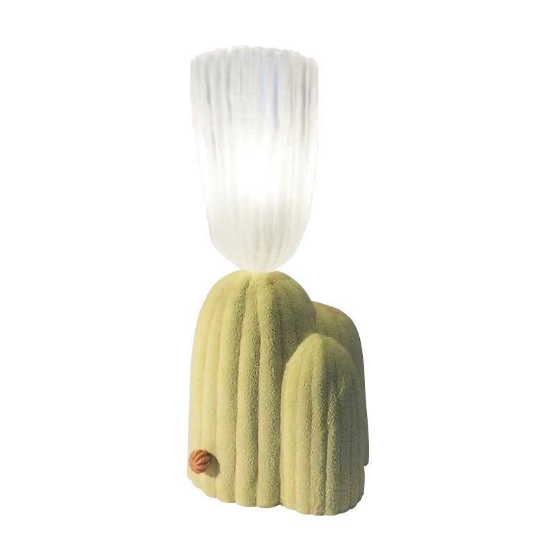 White/Green Cactus Nightstand Lamp Nordic Clear Glass LED Reading Book Light with Resin Base Clearhalo 'Lamps' 'Table Lamps' Lighting' 1651175