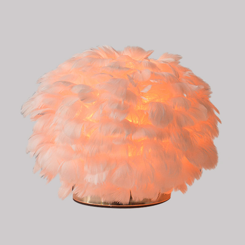 Global Bedroom Reading Light Feather 1 Bulb Contemporary Night Table Lamp in White/Pink Clearhalo 'Lamps' 'Table Lamps' Lighting' 1651177