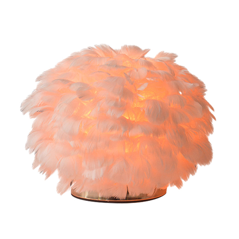 Global Bedroom Reading Light Feather 1 Bulb Contemporary Night Table Lamp in White/Pink Clearhalo 'Lamps' 'Table Lamps' Lighting' 1651178
