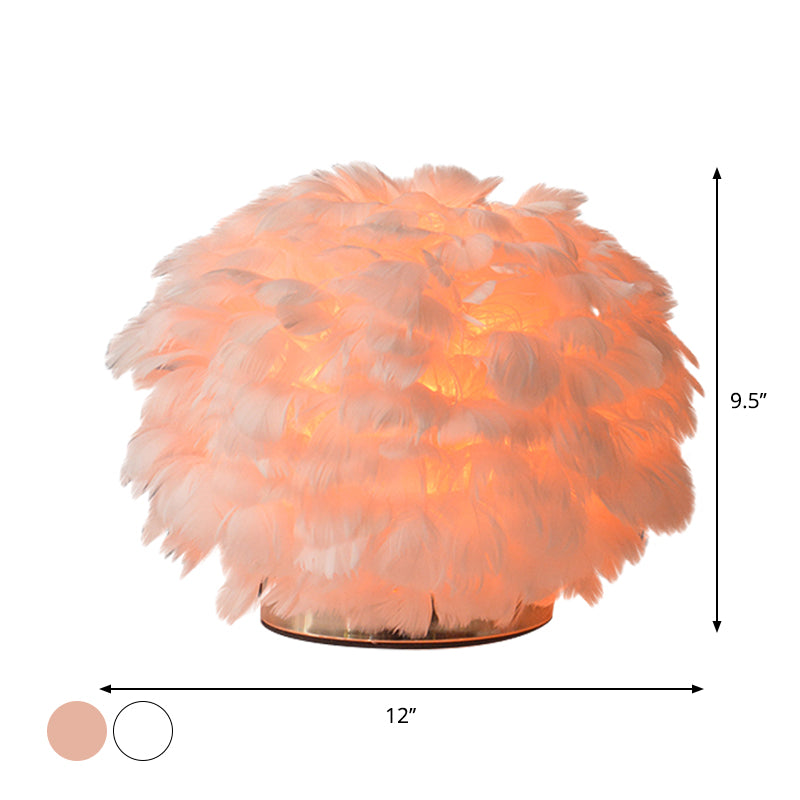 Global Bedroom Reading Light Feather 1 Bulb Contemporary Night Table Lamp in White/Pink Clearhalo 'Lamps' 'Table Lamps' Lighting' 1651179