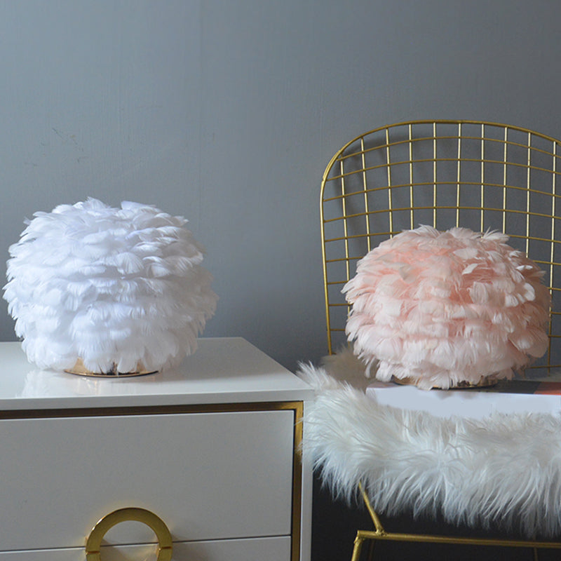 Global Bedroom Reading Light Feather 1 Bulb Contemporary Night Table Lamp in White/Pink Clearhalo 'Lamps' 'Table Lamps' Lighting' 1651181