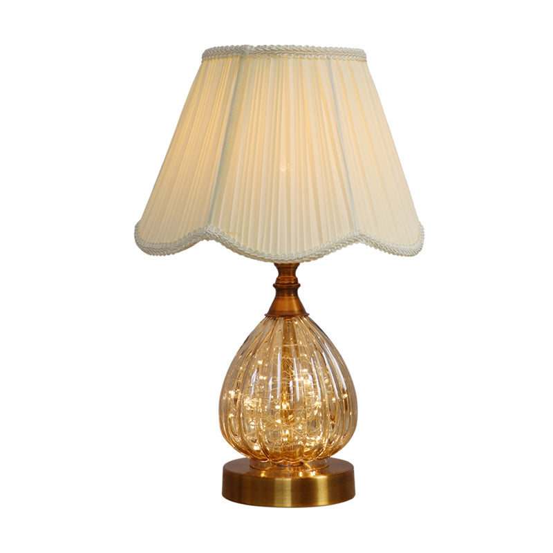 Scalloped Table Light Contemporary Fabric 1 Bulb White Reading Lamp with Brass Glass Body Clearhalo 'Lamps' 'Table Lamps' Lighting' 1651186