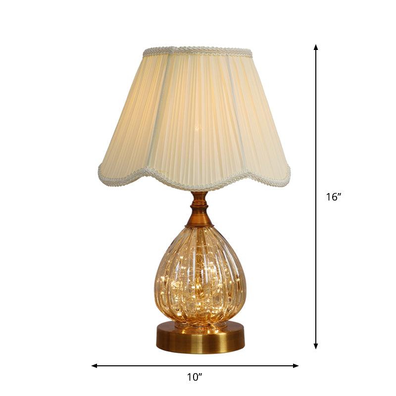 Scalloped Table Light Contemporary Fabric 1 Bulb White Reading Lamp with Brass Glass Body Clearhalo 'Lamps' 'Table Lamps' Lighting' 1651187