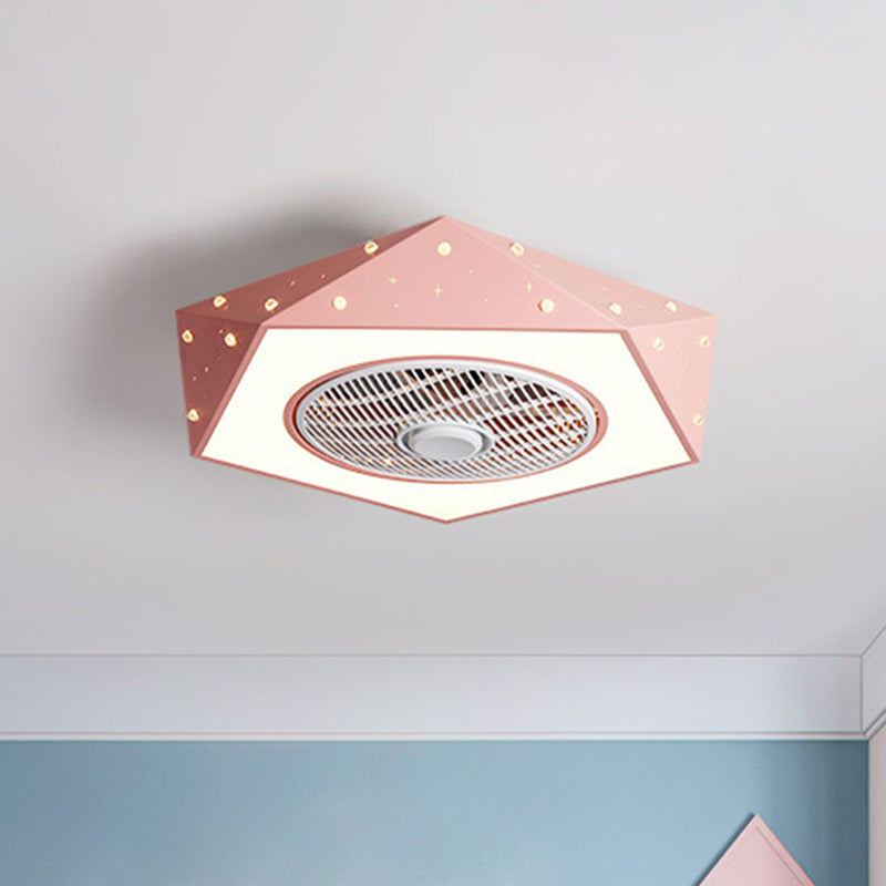 21.5" Wide Pentagonal LED Ceiling Fan Lamp Metal White/Black/Blue Semi Flush Mounted Light for Children Room Clearhalo 'Ceiling Fans with Lights' 'Ceiling Fans' 'Kids Ceiling Fans' 'Kids' Lighting' 1651209
