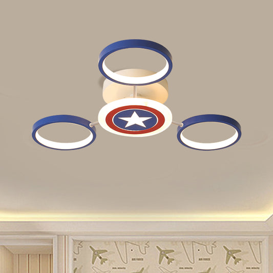 Round Flush Ceiling Light Kids Metallic 3/6 Lights Blue Semi Flush Mount with Star Pattern 3 Blue Clearhalo 'Ceiling Lights' 'Close To Ceiling Lights' 'Close to ceiling' 'Semi-flushmount' Lighting' 1651228
