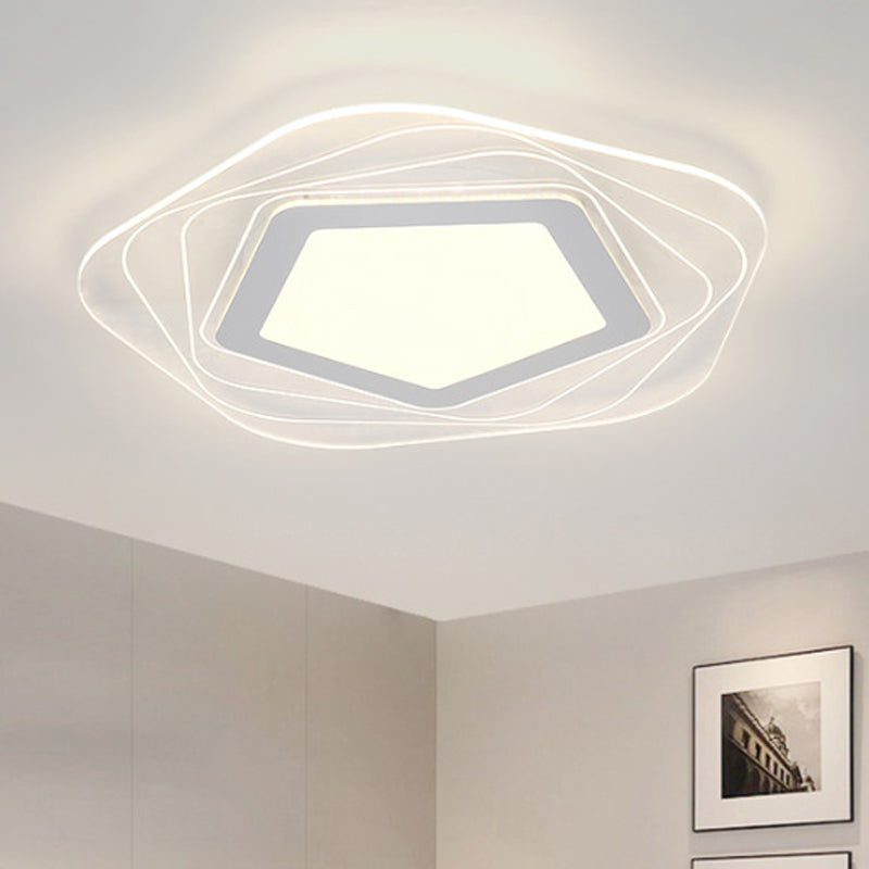 Acrylic Star/Pentagon Flush Mount Lamp Modernist LED White Flushmount Lighting in White/Warm Light Clearhalo 'Ceiling Lights' 'Close To Ceiling Lights' 'Close to ceiling' 'Flush mount' Lighting' 1651242