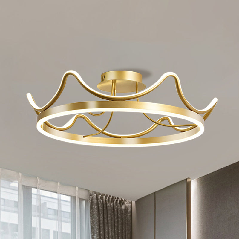 Metal Crown Flush Mount Light Kids LED Close to Ceiling Lamp with Round Canopy in Pink/Gold - Gold - Clearhalo - 'Ceiling Lights' - 'Close To Ceiling Lights' - 'Close to ceiling' - 'Flush mount' - Lighting' - 1651246