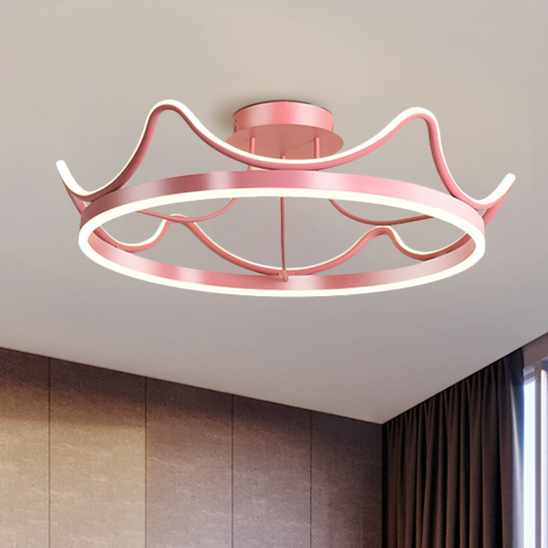 Metal Crown Flush Mount Light Kids LED Close to Ceiling Lamp with Round Canopy in Pink/Gold - Pink - Clearhalo - 'Ceiling Lights' - 'Close To Ceiling Lights' - 'Close to ceiling' - 'Flush mount' - Lighting' - 1651250