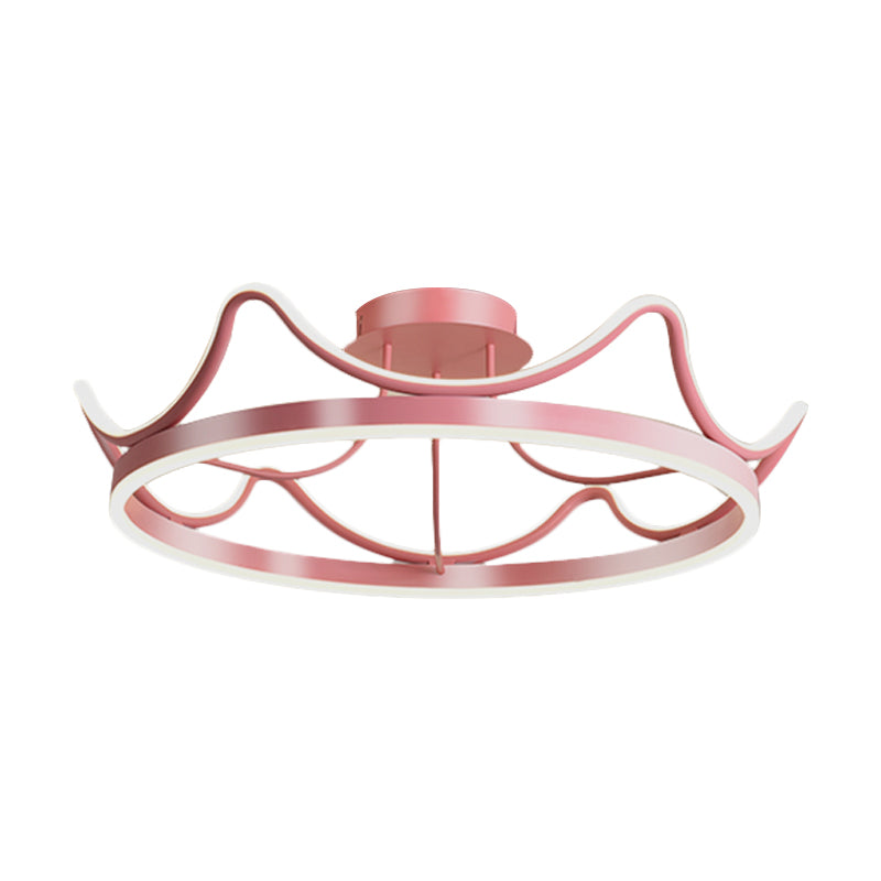 Metal Crown Flush Mount Light Kids LED Close to Ceiling Lamp with Round Canopy in Pink/Gold - Clearhalo - 'Ceiling Lights' - 'Close To Ceiling Lights' - 'Close to ceiling' - 'Flush mount' - Lighting' - 1651253