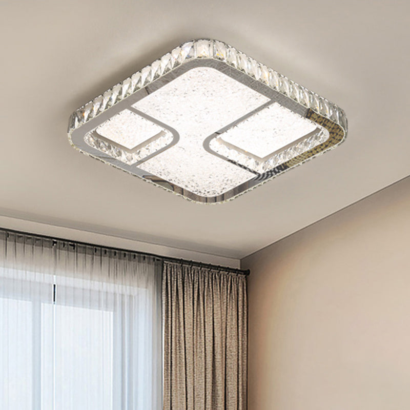 LED Parlor Flushmount Lighting Modernist Chrome Ceiling Fixture with Square Faceted Crystal Shade in Warm/White Light - Chrome - B - Clearhalo - 'Ceiling Lights' - 'Close To Ceiling Lights' - 'Close to ceiling' - 'Flush mount' - Lighting' - 1651295