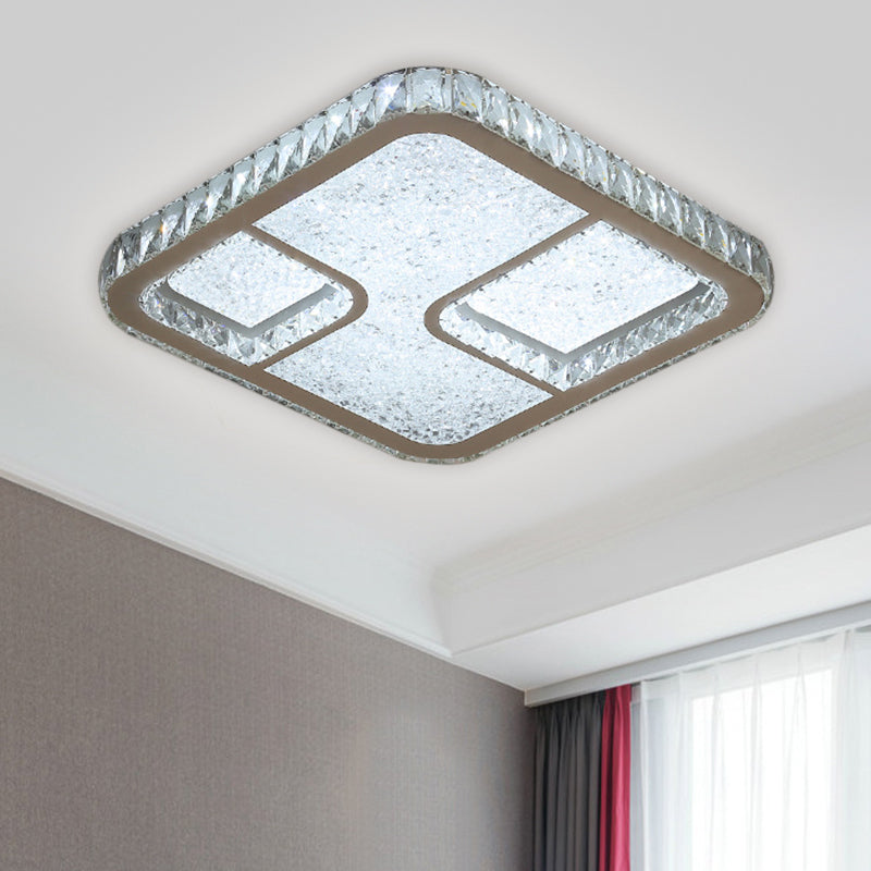 LED Parlor Flushmount Lighting Modernist Chrome Ceiling Fixture with Square Faceted Crystal Shade in Warm/White Light - Clearhalo - 'Ceiling Lights' - 'Close To Ceiling Lights' - 'Close to ceiling' - 'Flush mount' - Lighting' - 1651296