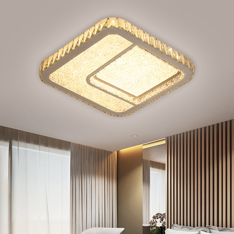 LED Parlor Flushmount Lighting Modernist Chrome Ceiling Fixture with Square Faceted Crystal Shade in Warm/White Light - Clearhalo - 'Ceiling Lights' - 'Close To Ceiling Lights' - 'Close to ceiling' - 'Flush mount' - Lighting' - 1651301