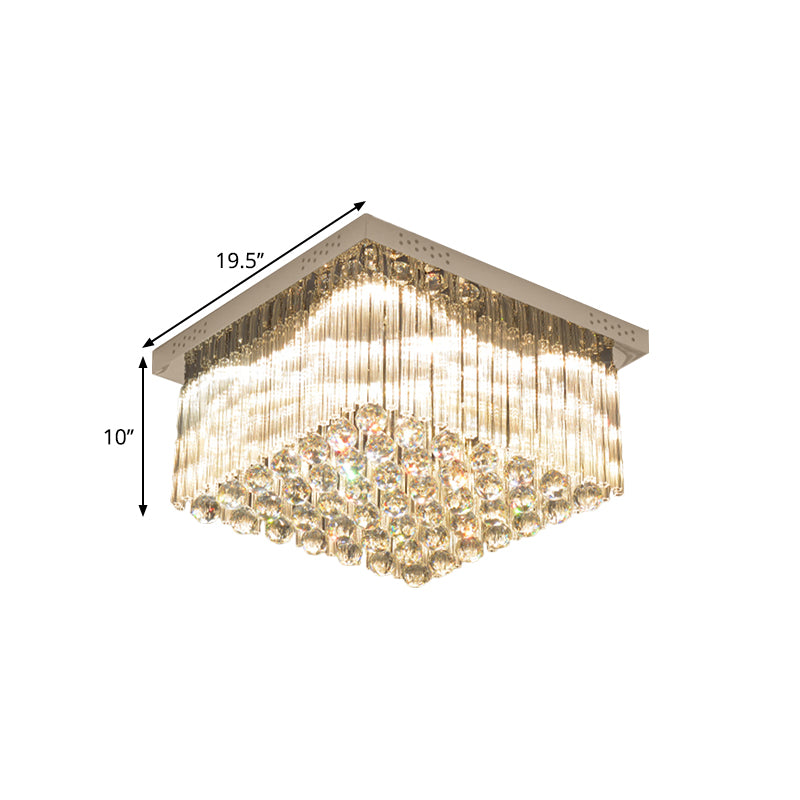Square LED Close to Ceiling Lamp Simplicity Crystal Rod and Ball Great Room Flush Lamp in Chrome, Warm/White Light Clearhalo 'Ceiling Lights' 'Close To Ceiling Lights' 'Close to ceiling' 'Flush mount' Lighting' 1651316