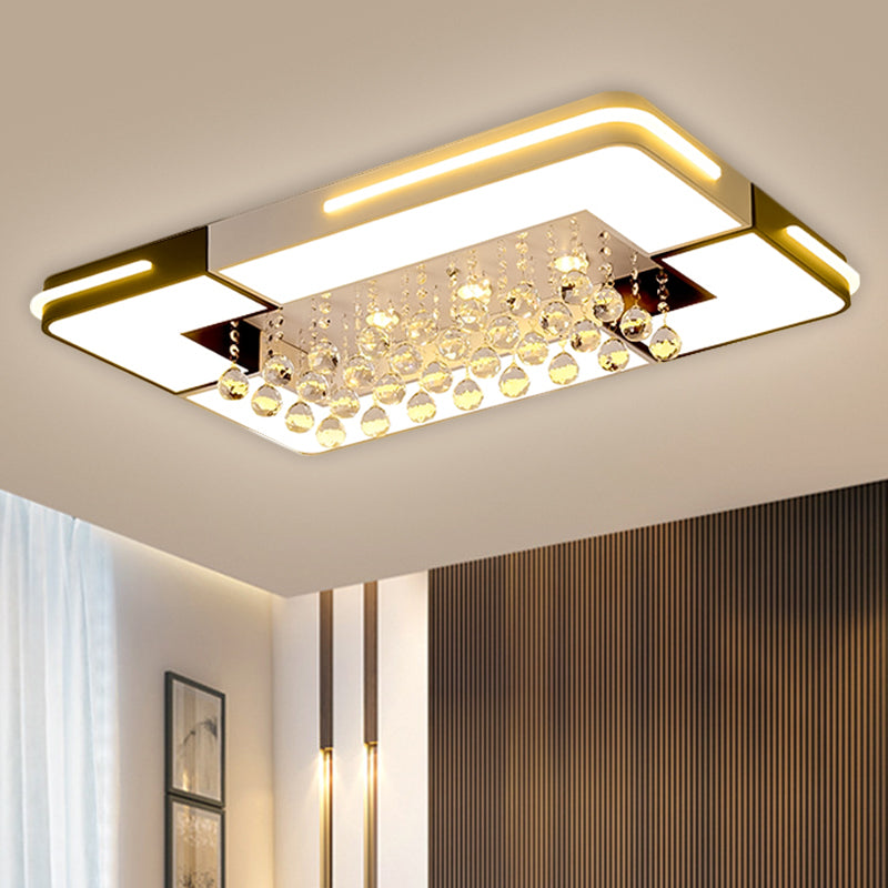 Rectangle LED Ceiling Flush Mount Modern Acrylic Black and White Flushmount with Crystal Ball Deco in White Light - Black-White - White - Clearhalo - 'Ceiling Lights' - 'Close To Ceiling Lights' - 'Close to ceiling' - 'Flush mount' - Lighting' - 1651329