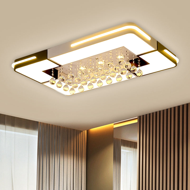 Rectangle LED Ceiling Flush Mount Modern Acrylic Black and White Flushmount with Crystal Ball Deco in White Light - Clearhalo - 'Ceiling Lights' - 'Close To Ceiling Lights' - 'Close to ceiling' - 'Flush mount' - Lighting' - 1651330