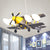 Airplane Boys Room Hanging Light Metal 4-Head Kids Chandelier Lamp with Milk Glass Shade in Black-Yellow Black-Yellow Clearhalo 'Ceiling Lights' 'Chandeliers' Lighting' options 1651341_a70873f4-6ac0-47ed-ada4-6439dcc6731c