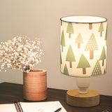 Fabric Cylinder Desk Light Modern 1-Bulb Reading Lamp with Tree/Fish/Cactus Deco and Wooden Base in White Clearhalo 'Lamps' 'Table Lamps' Lighting' 1651359