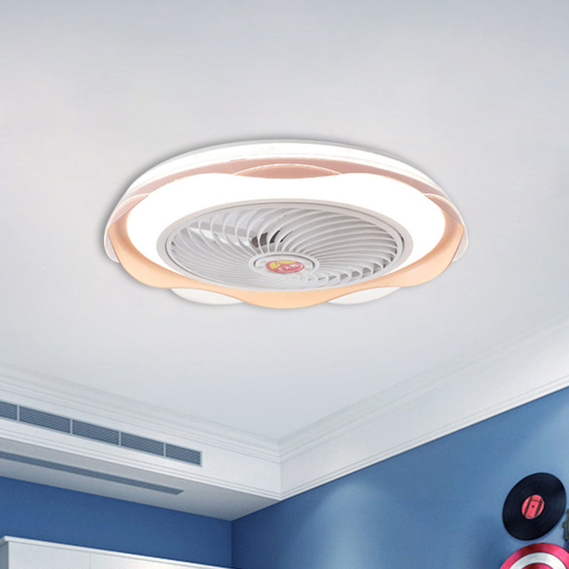 19.5" Wide Floral Ceiling Fan Light Nordic Acrylic LED Blue/Gold Semi Flush Mounted Lamp for Bedroom Clearhalo 'Ceiling Fans with Lights' 'Ceiling Fans' 'Modern Ceiling Fans' 'Modern' Lighting' 1651363