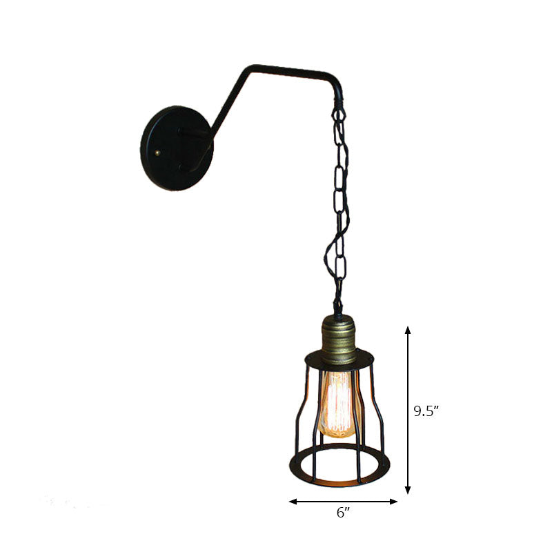 Black Triangle/Globe Cage Sconce Light Fixture Industrial Style Metal 1 Light Coffee Shop Wall Mount Light Clearhalo 'Art deco wall lights' 'Cast Iron' 'Glass' 'Industrial wall lights' 'Industrial' 'Middle century wall lights' 'Modern' 'Rustic wall lights' 'Tiffany' 'Traditional wall lights' 'Wall Lamps & Sconces' 'Wall Lights' Lighting' 165138