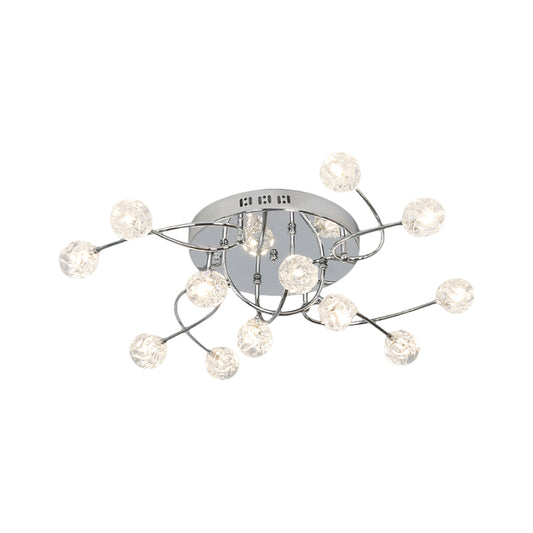 Minimalism Globe Semi Flush Light Beveled Crystal 12/16/20-Bulb Sitting Room Close to Ceiling Lamp in Chrome Clearhalo 'Ceiling Lights' 'Close To Ceiling Lights' 'Close to ceiling' 'Semi-flushmount' Lighting' 1651391