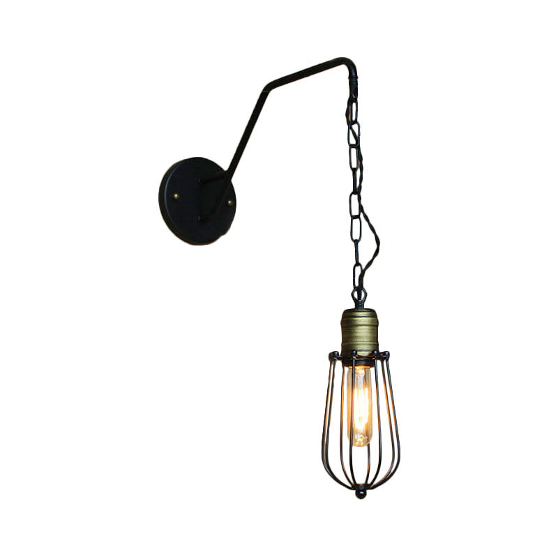 Black Triangle/Globe Cage Sconce Light Fixture Industrial Style Metal 1 Light Coffee Shop Wall Mount Light Clearhalo 'Art deco wall lights' 'Cast Iron' 'Glass' 'Industrial wall lights' 'Industrial' 'Middle century wall lights' 'Modern' 'Rustic wall lights' 'Tiffany' 'Traditional wall lights' 'Wall Lamps & Sconces' 'Wall Lights' Lighting' 165140