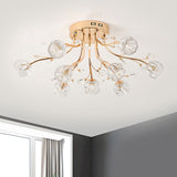 Spray Semi Flush Mount Lighting Simplicity Cut Crystal 9-Light Sleeping Room Ceiling Fixture in Gold Clearhalo 'Ceiling Lights' 'Close To Ceiling Lights' 'Close to ceiling' 'Semi-flushmount' Lighting' 1651408