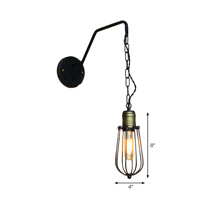 Black Triangle/Globe Cage Sconce Light Fixture Industrial Style Metal 1 Light Coffee Shop Wall Mount Light Clearhalo 'Art deco wall lights' 'Cast Iron' 'Glass' 'Industrial wall lights' 'Industrial' 'Middle century wall lights' 'Modern' 'Rustic wall lights' 'Tiffany' 'Traditional wall lights' 'Wall Lamps & Sconces' 'Wall Lights' Lighting' 165141