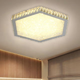 Crystal Block Hexagon Ceiling Lamp Simplicity LED Chrome Flush Mount Lighting in Warm/White Light
