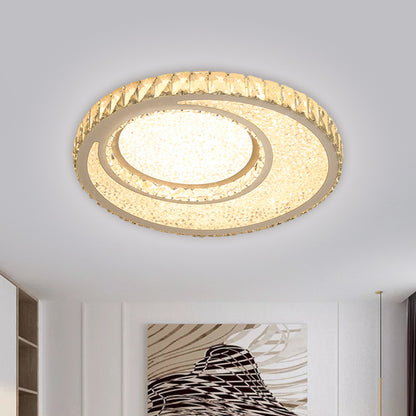 Beveled Crystal Round Ceiling Flush Contemporary LED Flush Mount Lamp in Chrome, Warm/White Light Chrome Clearhalo 'Ceiling Lights' 'Close To Ceiling Lights' 'Close to ceiling' 'Flush mount' Lighting' 1651423