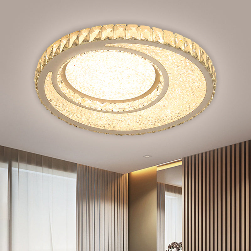 Beveled Crystal Round Ceiling Flush Contemporary LED Flush Mount Lamp in Chrome, Warm/White Light - Clearhalo - 'Ceiling Lights' - 'Close To Ceiling Lights' - 'Close to ceiling' - 'Flush mount' - Lighting' - 1651424