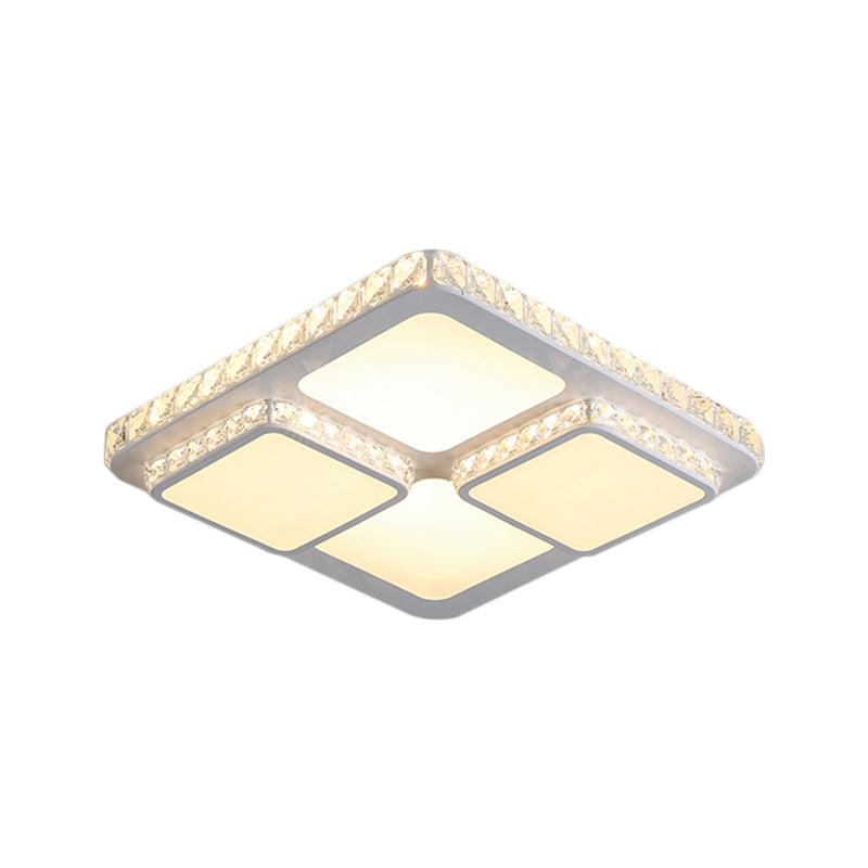 16"/19.5" W Squared Flush Mount Minimalism Crystal Block LED White Close to Ceiling Lamp in Warm/White Light Clearhalo 'Ceiling Lights' 'Close To Ceiling Lights' 'Close to ceiling' 'Flush mount' Lighting' 1651429