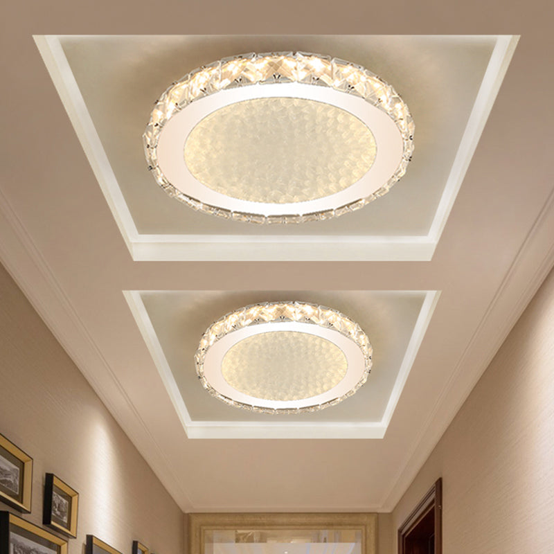 Circle Flush Mount Lamp Simplicity Crystal Block LED Corridor Ceiling Lighting in Chrome, Warm/White Light - Clearhalo - 'Ceiling Lights' - 'Close To Ceiling Lights' - 'Close to ceiling' - 'Flush mount' - Lighting' - 1651433