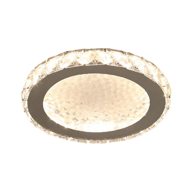 Circle Flush Mount Lamp Simplicity Crystal Block LED Corridor Ceiling Lighting in Chrome, Warm/White Light - Clearhalo - 'Ceiling Lights' - 'Close To Ceiling Lights' - 'Close to ceiling' - 'Flush mount' - Lighting' - 1651434