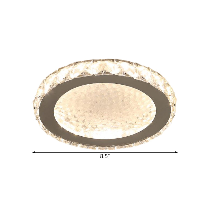 Circle Flush Mount Lamp Simplicity Crystal Block LED Corridor Ceiling Lighting in Chrome, Warm/White Light - Clearhalo - 'Ceiling Lights' - 'Close To Ceiling Lights' - 'Close to ceiling' - 'Flush mount' - Lighting' - 1651435
