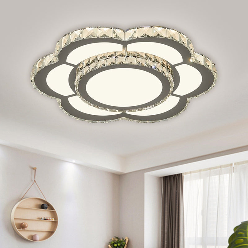 Chrome LED Flower Ceiling Flush Mount Simple Faceted Crystal Flushmount Lighting in Warm/White Light, 18"/23.5" Wide - Chrome - Clearhalo - 'Ceiling Lights' - 'Close To Ceiling Lights' - 'Close to ceiling' - 'Flush mount' - Lighting' - 1651436