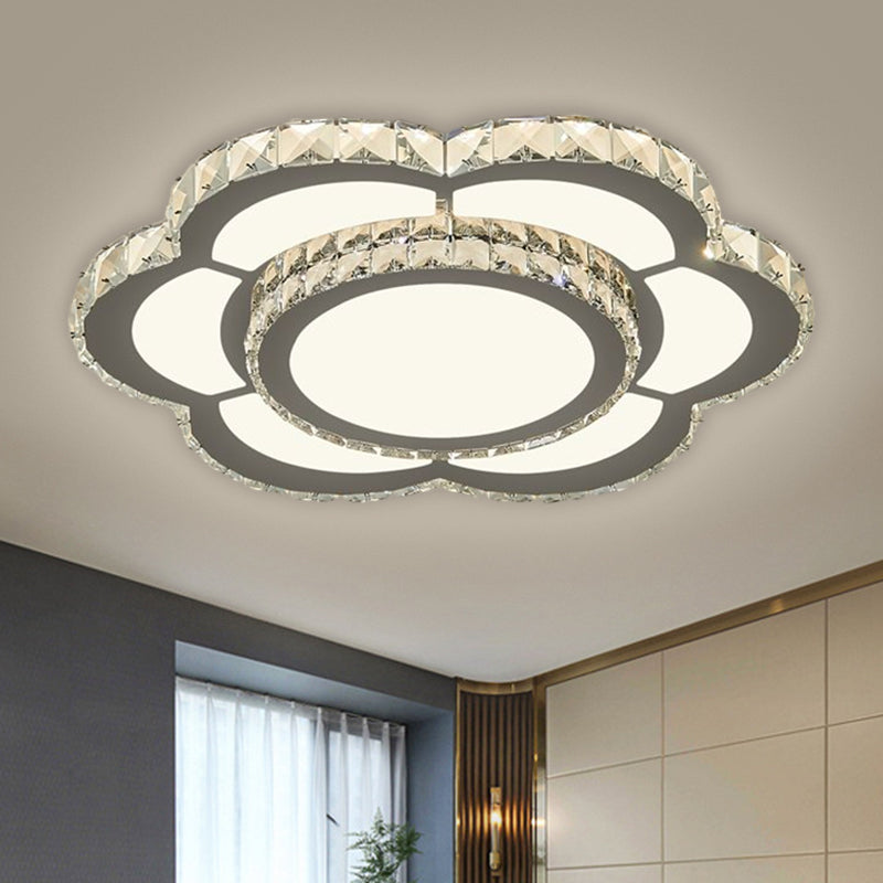 Chrome LED Flower Ceiling Flush Mount Simple Faceted Crystal Flushmount Lighting in Warm/White Light, 18"/23.5" Wide - Clearhalo - 'Ceiling Lights' - 'Close To Ceiling Lights' - 'Close to ceiling' - 'Flush mount' - Lighting' - 1651437