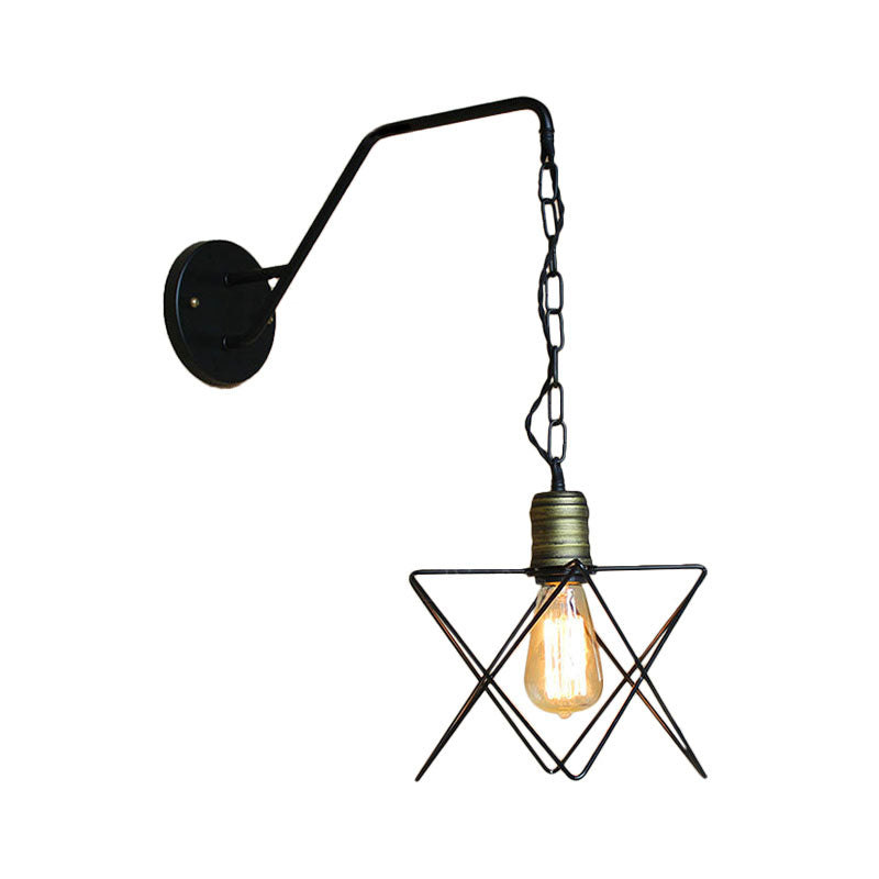 Black Triangle/Globe Cage Sconce Light Fixture Industrial Style Metal 1 Light Coffee Shop Wall Mount Light Clearhalo 'Art deco wall lights' 'Cast Iron' 'Glass' 'Industrial wall lights' 'Industrial' 'Middle century wall lights' 'Modern' 'Rustic wall lights' 'Tiffany' 'Traditional wall lights' 'Wall Lamps & Sconces' 'Wall Lights' Lighting' 165146