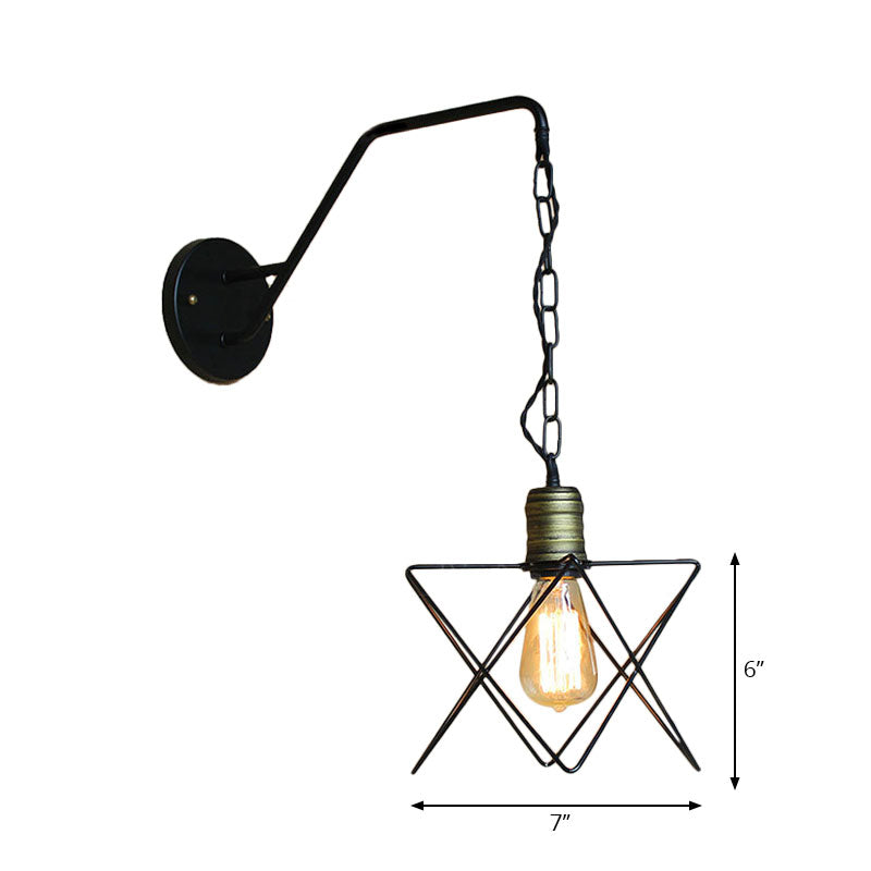 Black Triangle/Globe Cage Sconce Light Fixture Industrial Style Metal 1 Light Coffee Shop Wall Mount Light Clearhalo 'Art deco wall lights' 'Cast Iron' 'Glass' 'Industrial wall lights' 'Industrial' 'Middle century wall lights' 'Modern' 'Rustic wall lights' 'Tiffany' 'Traditional wall lights' 'Wall Lamps & Sconces' 'Wall Lights' Lighting' 165147