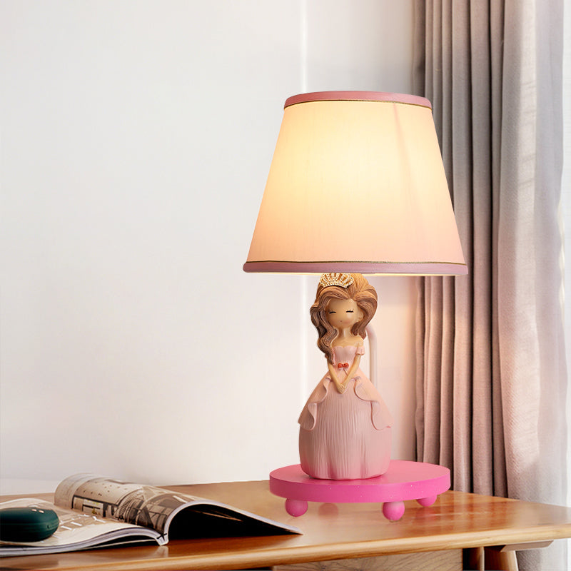 Fabric Conical Table Lamp Cartoon 1-Bulb Pink Nightstand Light with Princess Design Pink Clearhalo 'Lamps' 'Table Lamps' Lighting' 1651522