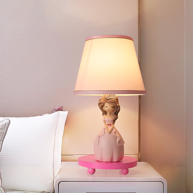 Fabric Conical Table Lamp Cartoon 1-Bulb Pink Nightstand Light with Princess Design Clearhalo 'Lamps' 'Table Lamps' Lighting' 1651523