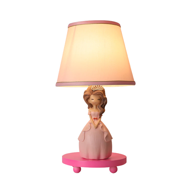 Fabric Conical Table Lamp Cartoon 1-Bulb Pink Nightstand Light with Princess Design Clearhalo 'Lamps' 'Table Lamps' Lighting' 1651524