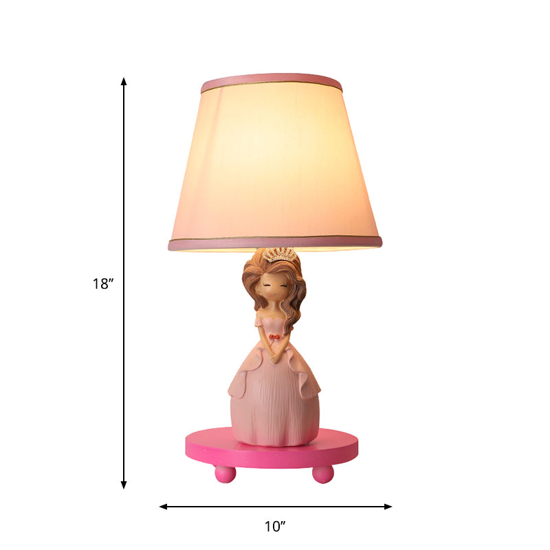 Fabric Conical Table Lamp Cartoon 1-Bulb Pink Nightstand Light with Princess Design Clearhalo 'Lamps' 'Table Lamps' Lighting' 1651525