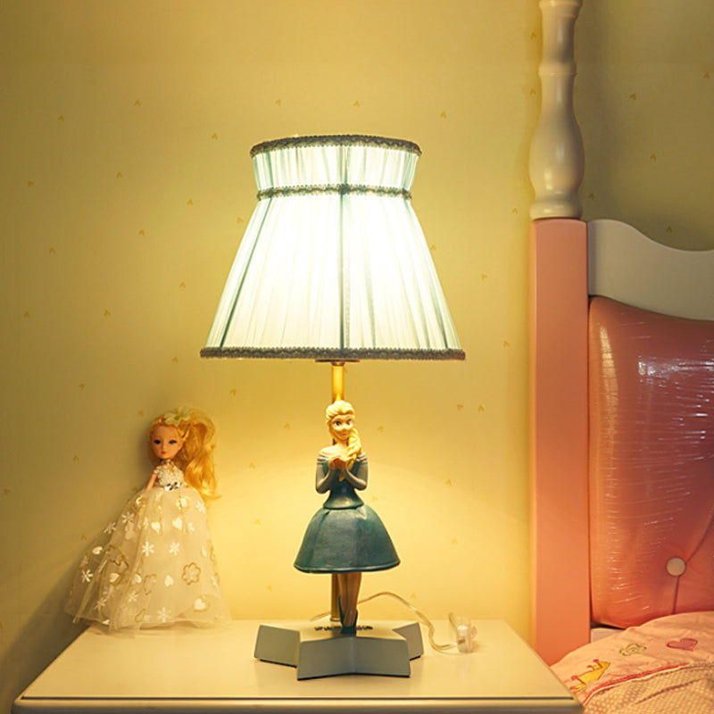 Blue Barrel Table Light Cartoon 1 Light Fabric Reading Lamp with Girl Decoration for Kids Room Clearhalo 'Lamps' 'Table Lamps' Lighting' 1651527