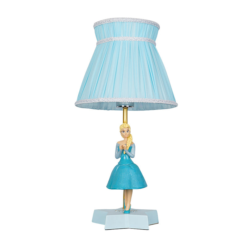 Blue Barrel Table Light Cartoon 1 Light Fabric Reading Lamp with Girl Decoration for Kids Room Clearhalo 'Lamps' 'Table Lamps' Lighting' 1651528