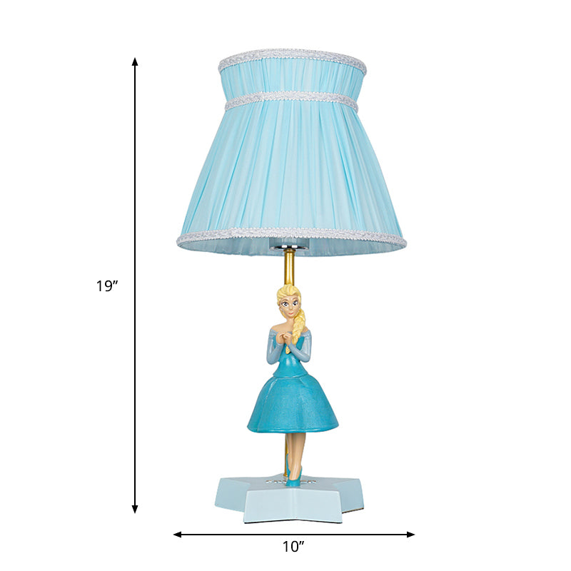 Blue Barrel Table Light Cartoon 1 Light Fabric Reading Lamp with Girl Decoration for Kids Room Clearhalo 'Lamps' 'Table Lamps' Lighting' 1651529