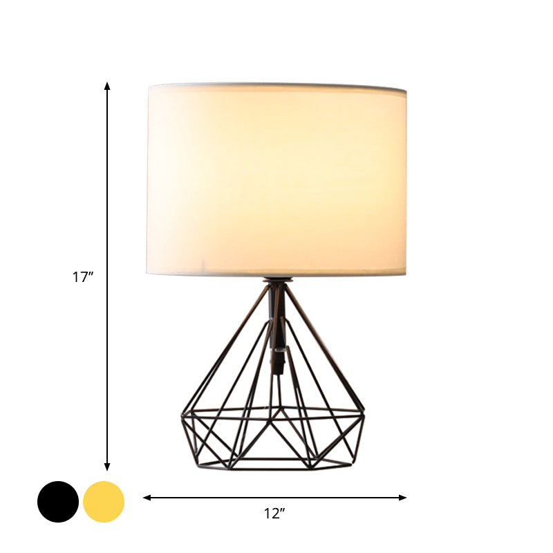 Fabric Drum Desk Light Modernist 1 Head Table Lamp with Geometric in Black/Gold Base for Study Room Clearhalo 'Lamps' 'Table Lamps' Lighting' 1651537