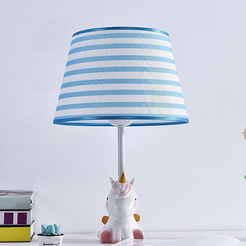 Fabric Cone Reading Lamp Cartoon 1 Light White/Pink/Blue Table Light with Rainbow Unicorn Base Clearhalo 'Lamps' 'Table Lamps' Lighting' 1651548