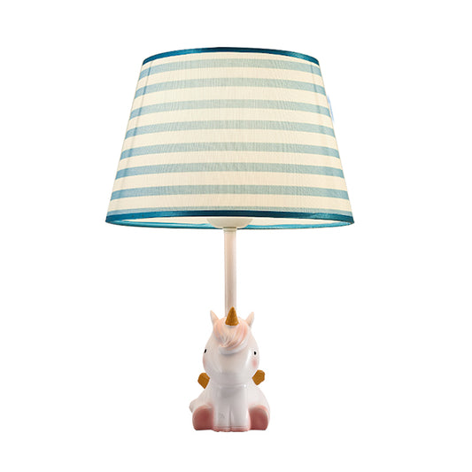 Fabric Cone Reading Lamp Cartoon 1 Light White/Pink/Blue Table Light with Rainbow Unicorn Base Clearhalo 'Lamps' 'Table Lamps' Lighting' 1651549